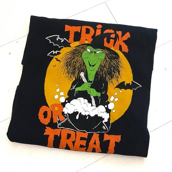 Vintage Halloween Trick Or Treat Green Witch Tee XL 1990s 90s - Picture 3 of 7
